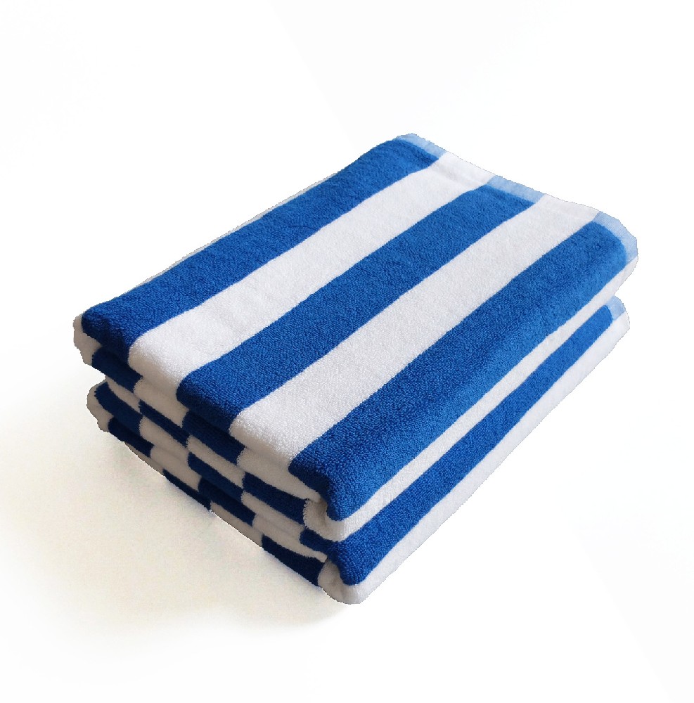 Blue and white striped bath towel