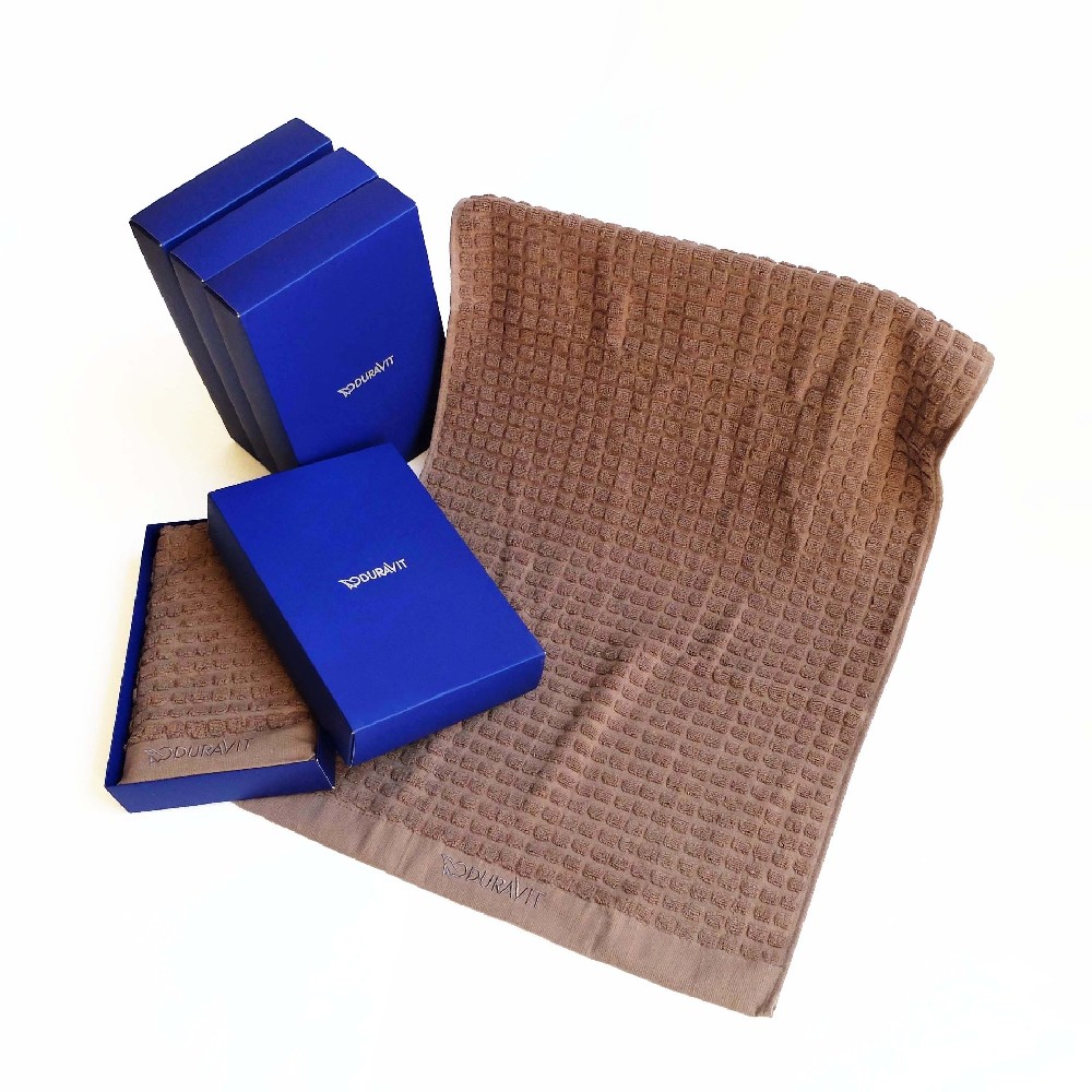 Duravit blue box brown textured jacquard waffle towel